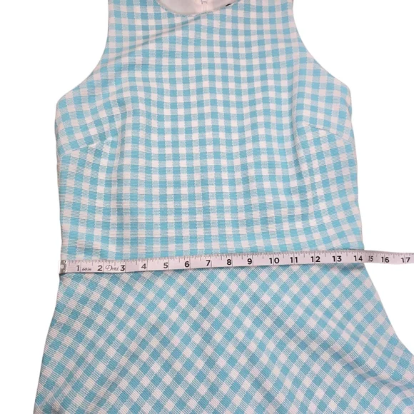 ⭐️NWOT Ann Taylor Turquoise/White Gingham Checkered Plaid Sleeveless Dress Sz 4 - Picture 5 of 8